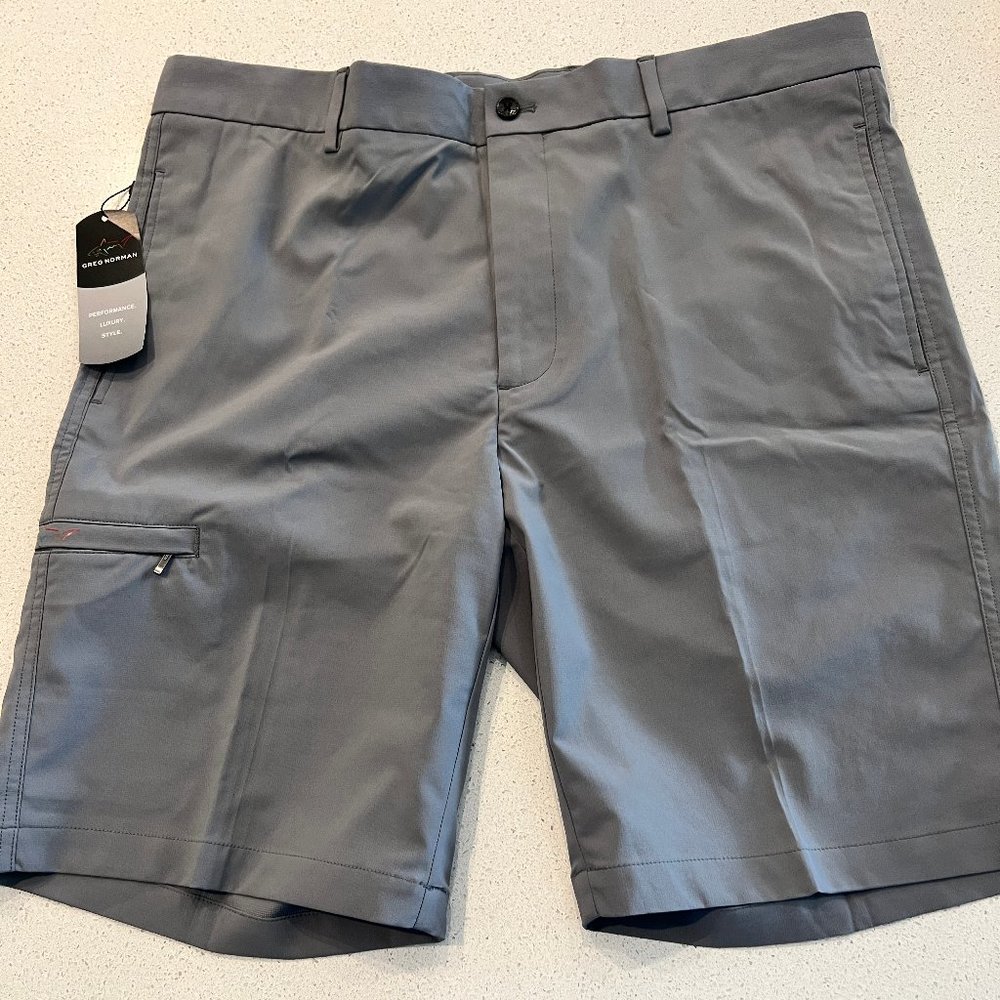 Greg Norman Performance NWT shorts size 36x10 grey gray cargo zip pocket #2